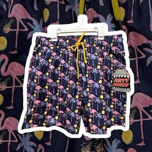 Party Sharks Swim Shorts Mens M Sunny Flamingo Navy Blue Pink‎ NWT MSRP $52